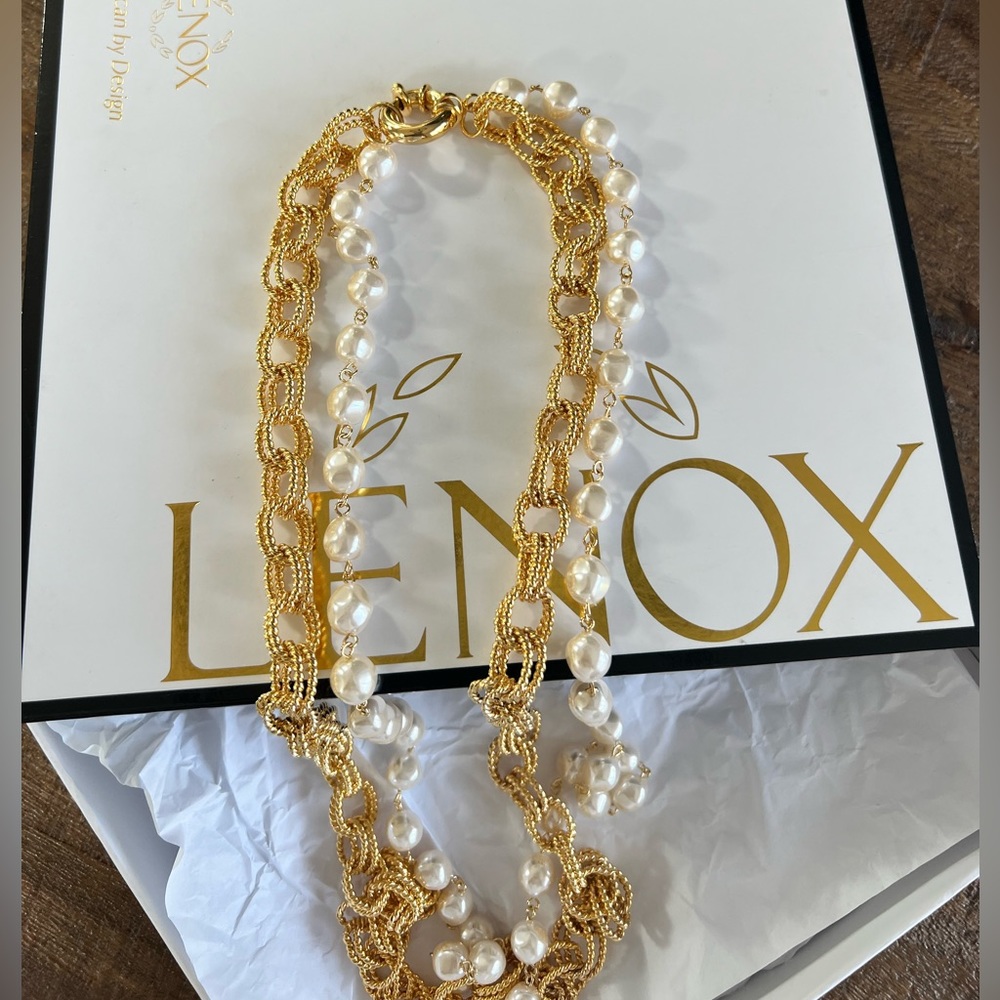 NEW Lenox Gold Chain and Pearl Necklace